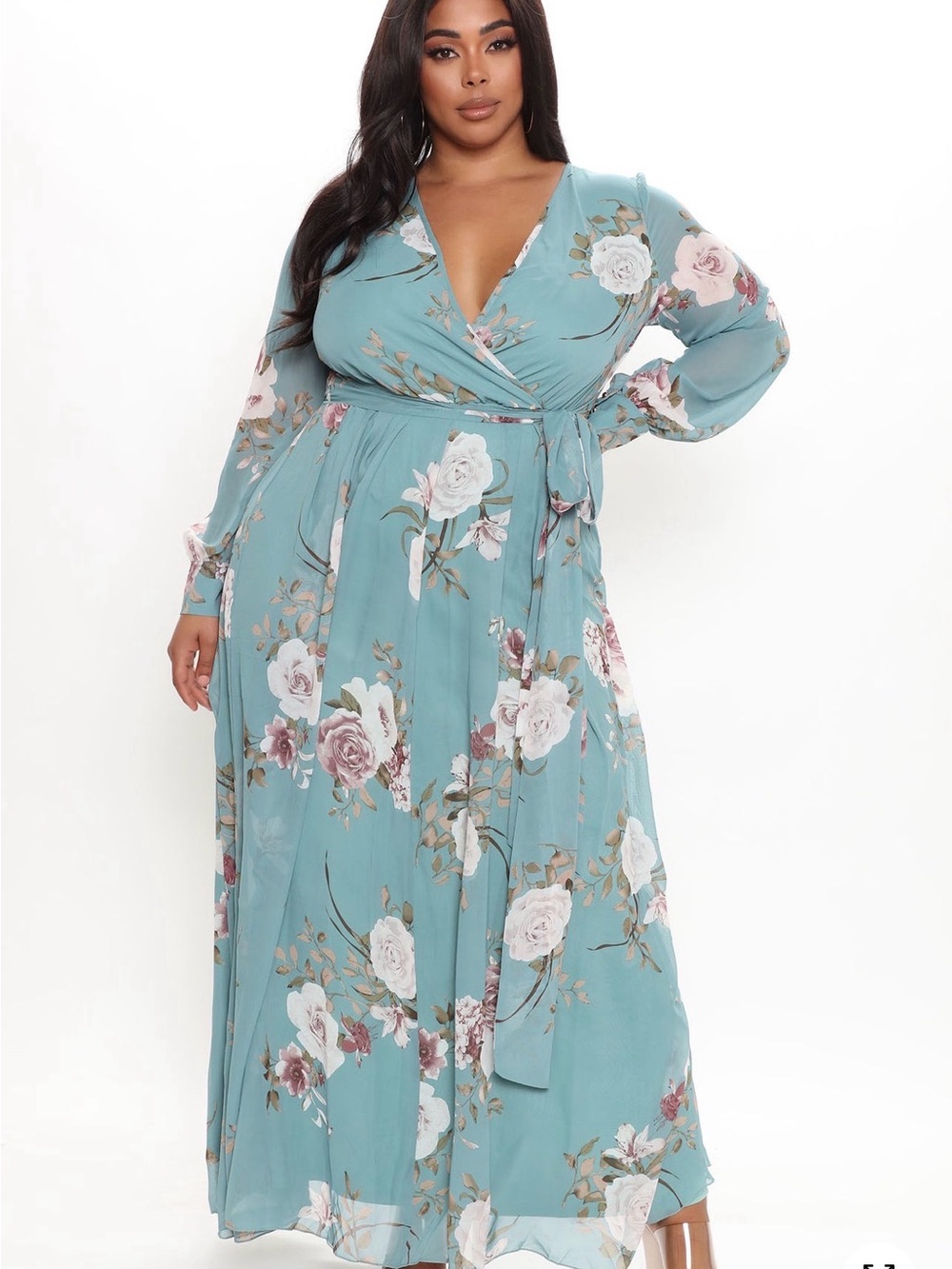 Fashion Nova Teal Floral Wrap Maxi Dress